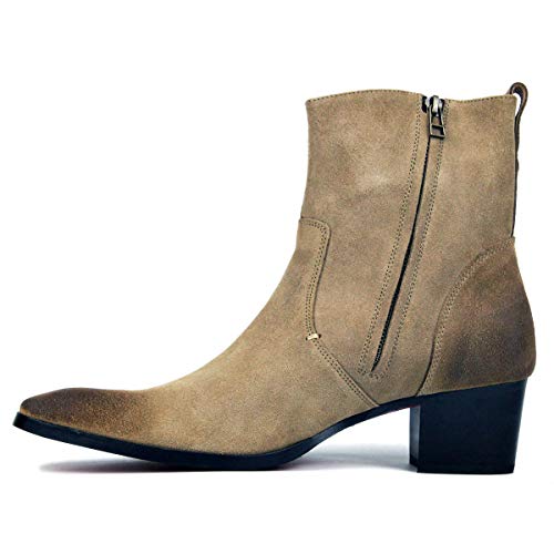 OSSTONE Men Chelsea Ankle Boots Leather Heeled Boots With Side Zipper Cuban Heel Dress Boots Disco Shoes OS-JY002 SUEDE