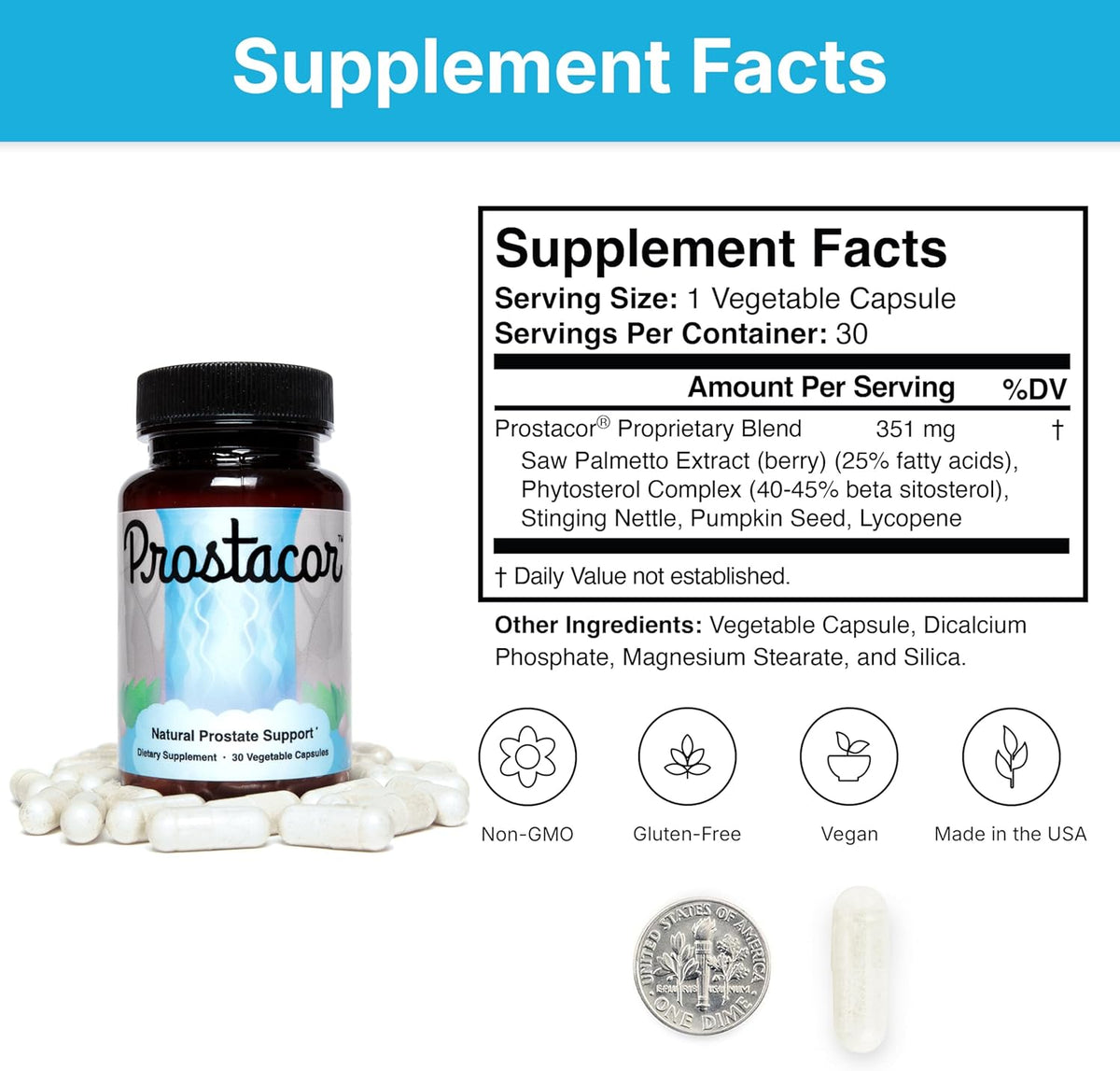 Prostacor - Natural Prostate Support Supplement - Non-GMO, Vegan, Gluten-Free