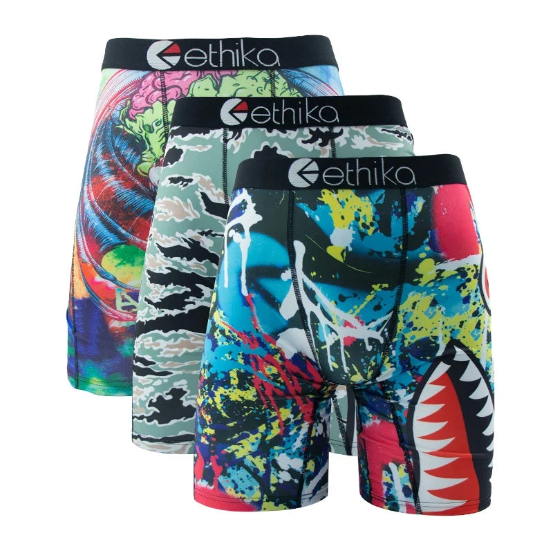 ETHIKA 3Pcs Men Sexy Underwear Boxers Breathable Man Underpants Plus Size S-3XL Mens Trunks Men's Panties Lingeries Boxer Briefs
