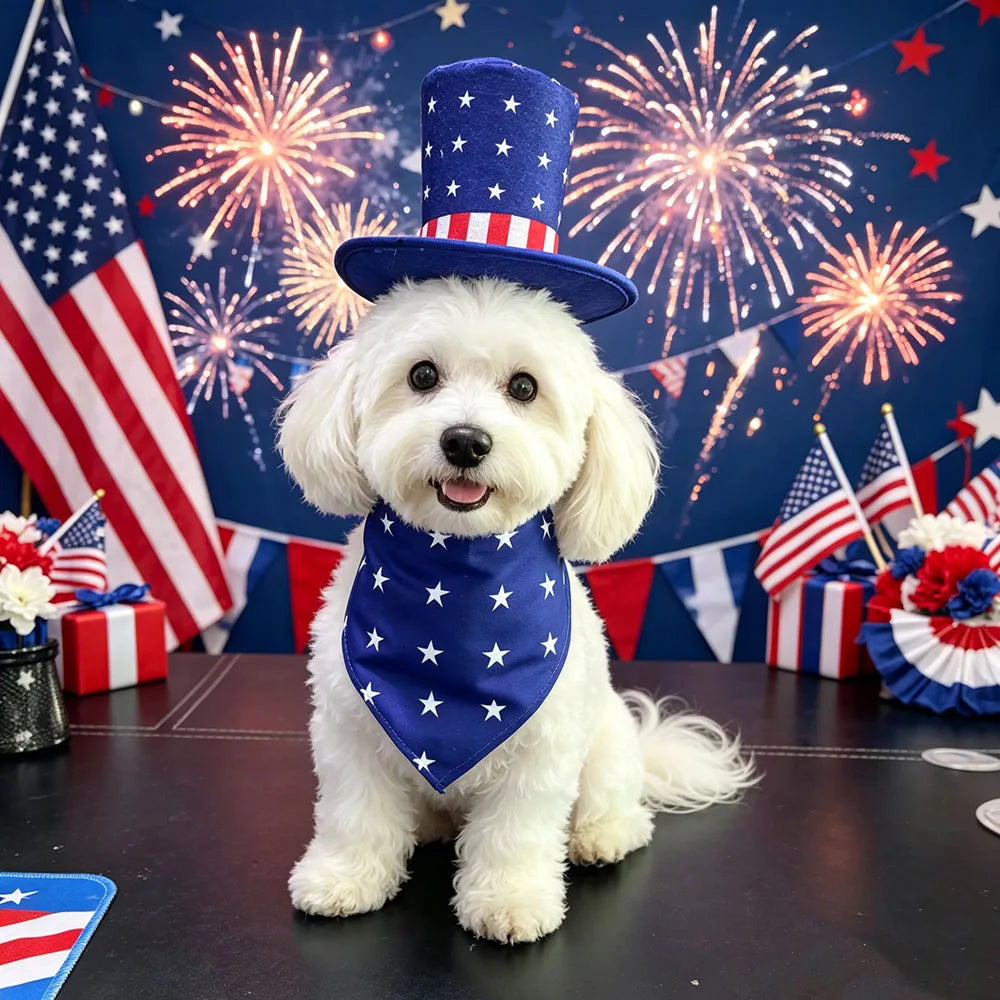 Dog Costume Independence Day Dog Outfit American Flag Pet Dog Hat Bandana Bow Tie Triangle Scarf for Dogs Cats Puppy Kitten