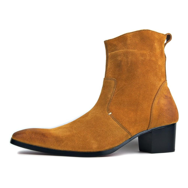 OSSTONE Men Chelsea Ankle Boots Leather Heeled Boots With Side Zipper Cuban Heel Dress Boots Disco Shoes OS-JY002 SUEDE