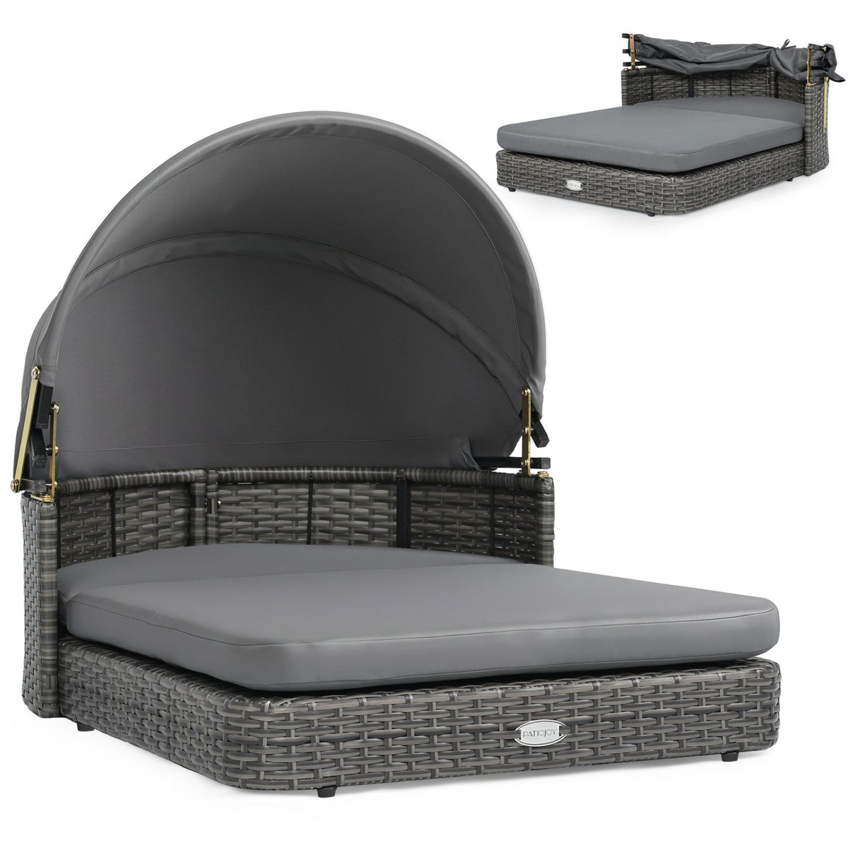 Wicker Dog House with Adjustable Canopy & Cushions