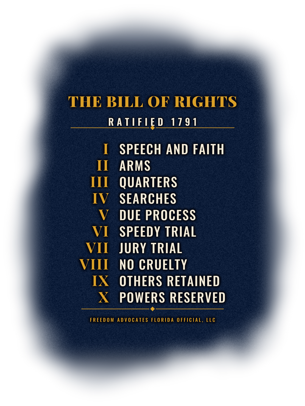 The Bill of Rights 1791 artwork - Freedom Advocates Florida Official, LLC
