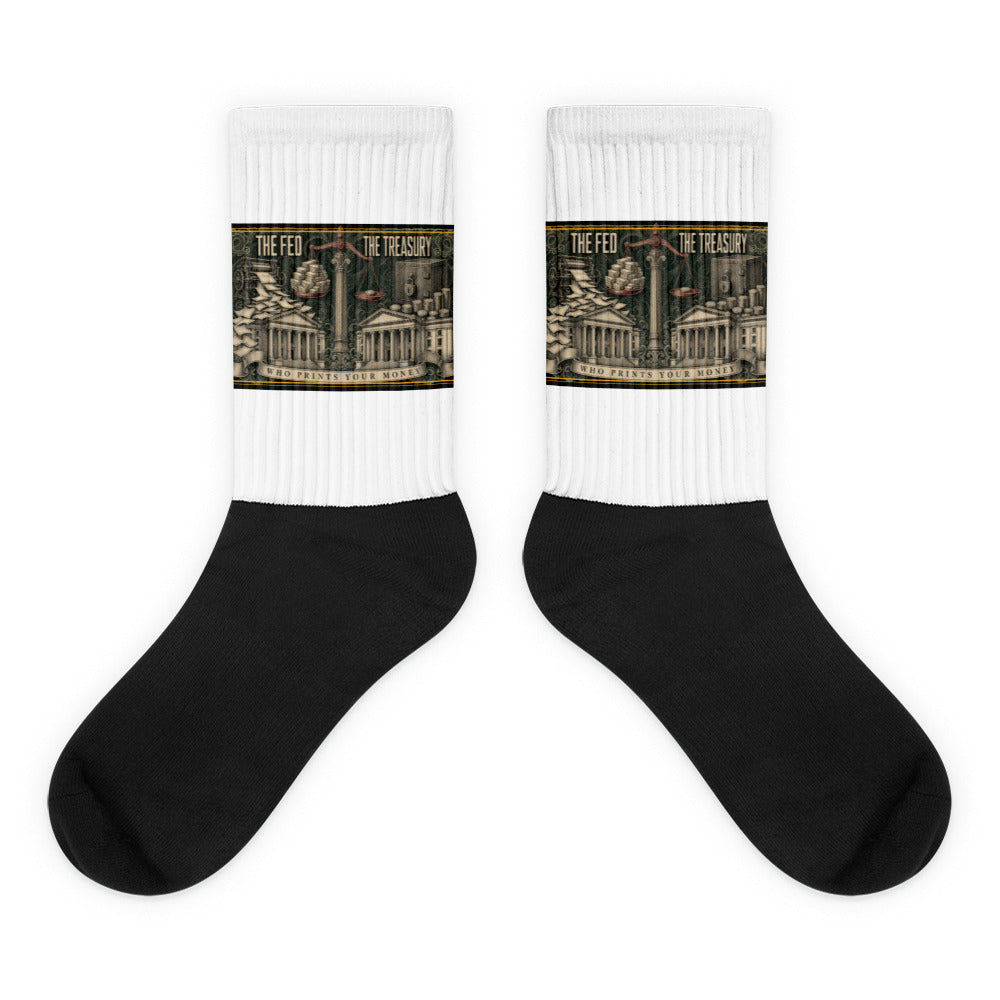 The Fed vs The Treasury printed on sublimated crew socks - Freedom Advocates Florida Official, LLC