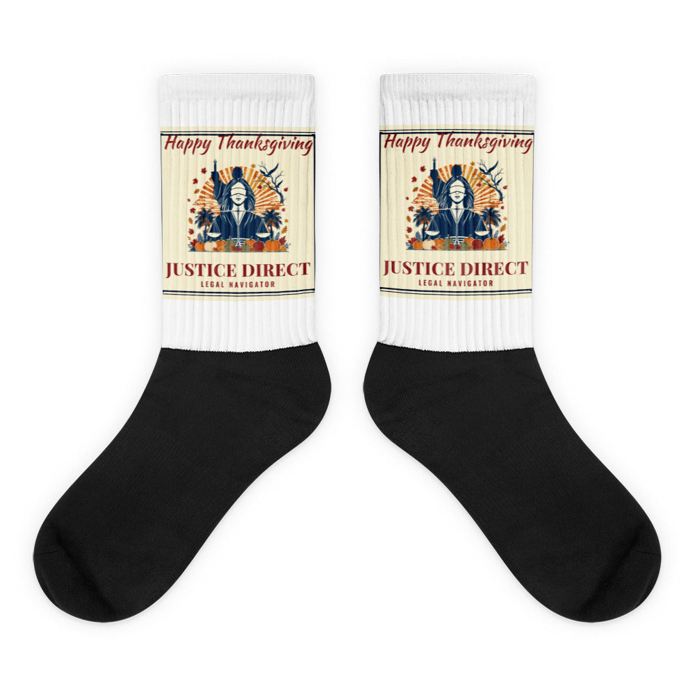 Happy Thanksgiving, Justice Direct printed on sublimated crew socks - Freedom Advocates Florida Official, LLC