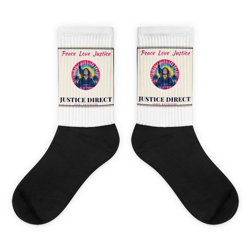 Peace Love Justice printed on sublimated crew socks - Freedom Advocates Florida Official, LLC