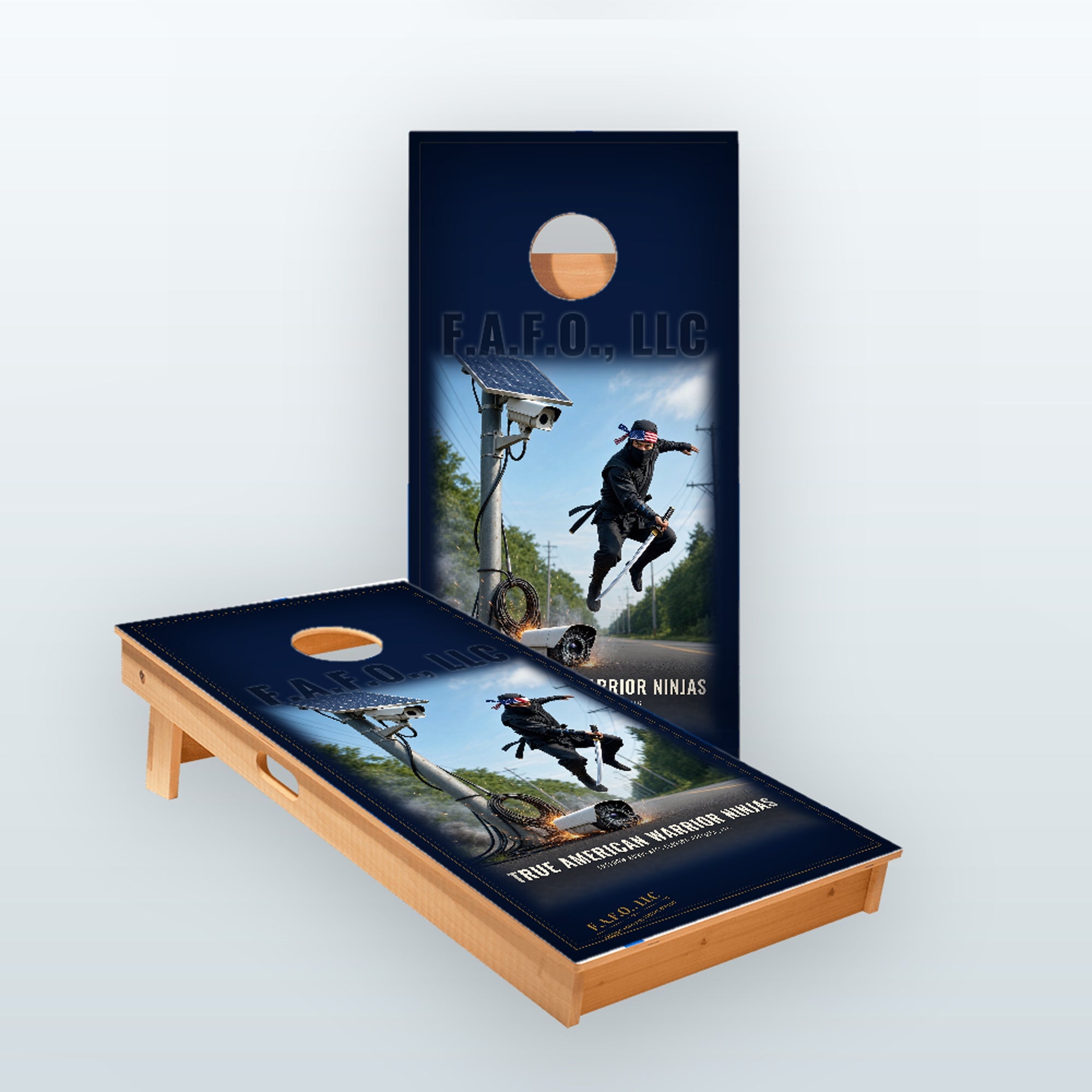 Warrior Ninjas Custom Star 2x4 regulation cornhole board set, 9-ply Baltic birch - Freedom Advocates Florida Official, LLC