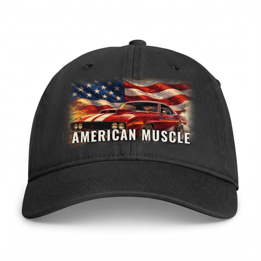 American Muscle on a Black Closed-Back Washed Cap - coastal washed closed-back cap, direct-to-film print - Freedom Advocates Florida Official, LLC