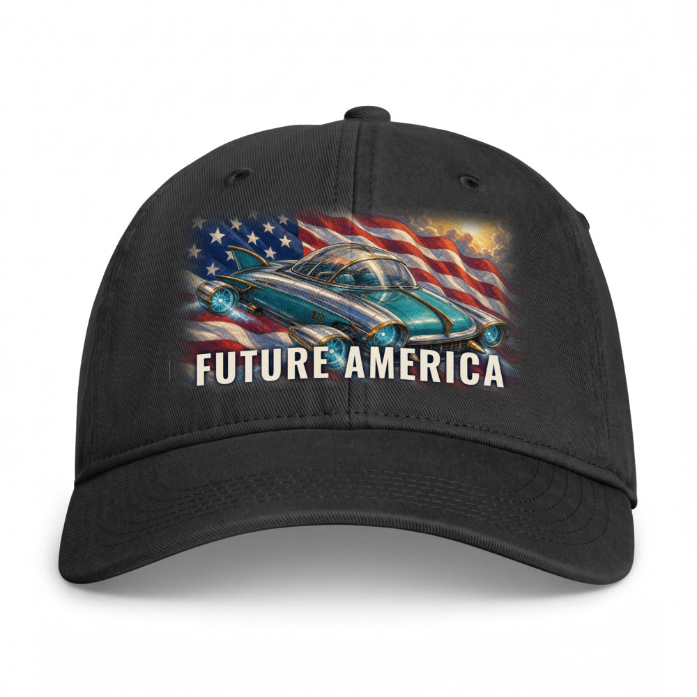 Future America on a Black Closed-Back Washed Cap - coastal washed closed-back cap, direct-to-film print - Freedom Advocates Florida Official, LLC