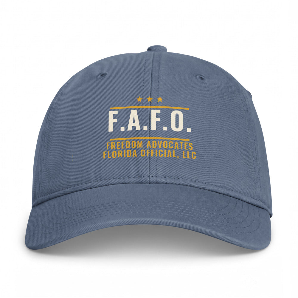 F.A.F.O. Badge printed on a Blue Jean washed cotton cap - Freedom Advocates Florida Official, LLC