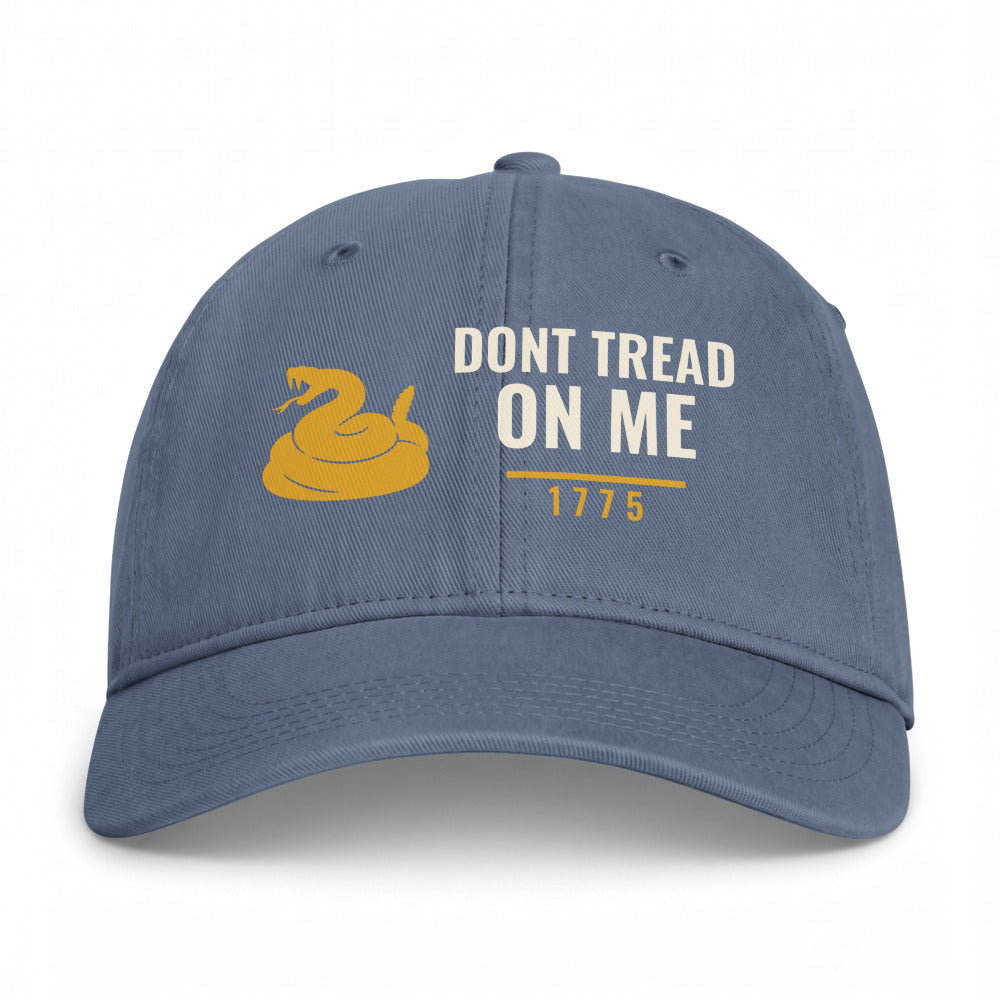 Don't Tread On Me 1775 on a Blue Jean Closed-Back Washed Cap - coastal washed closed-back cap, direct-to-film print - Freedom Advocates Florida Official, LLC