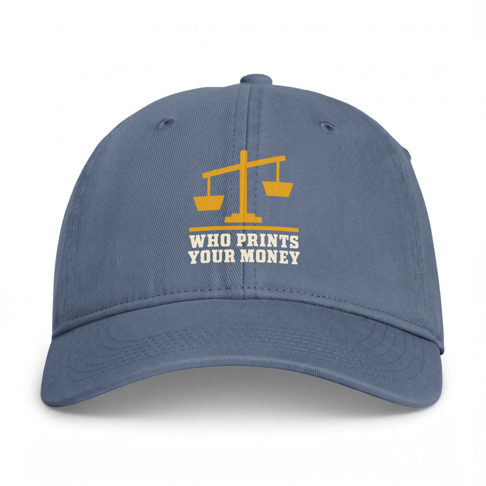 The Fed vs The Treasury on a Blue Jean Closed-Back Washed Cap - coastal washed closed-back cap, direct-to-film print - Freedom Advocates Florida Official, LLC