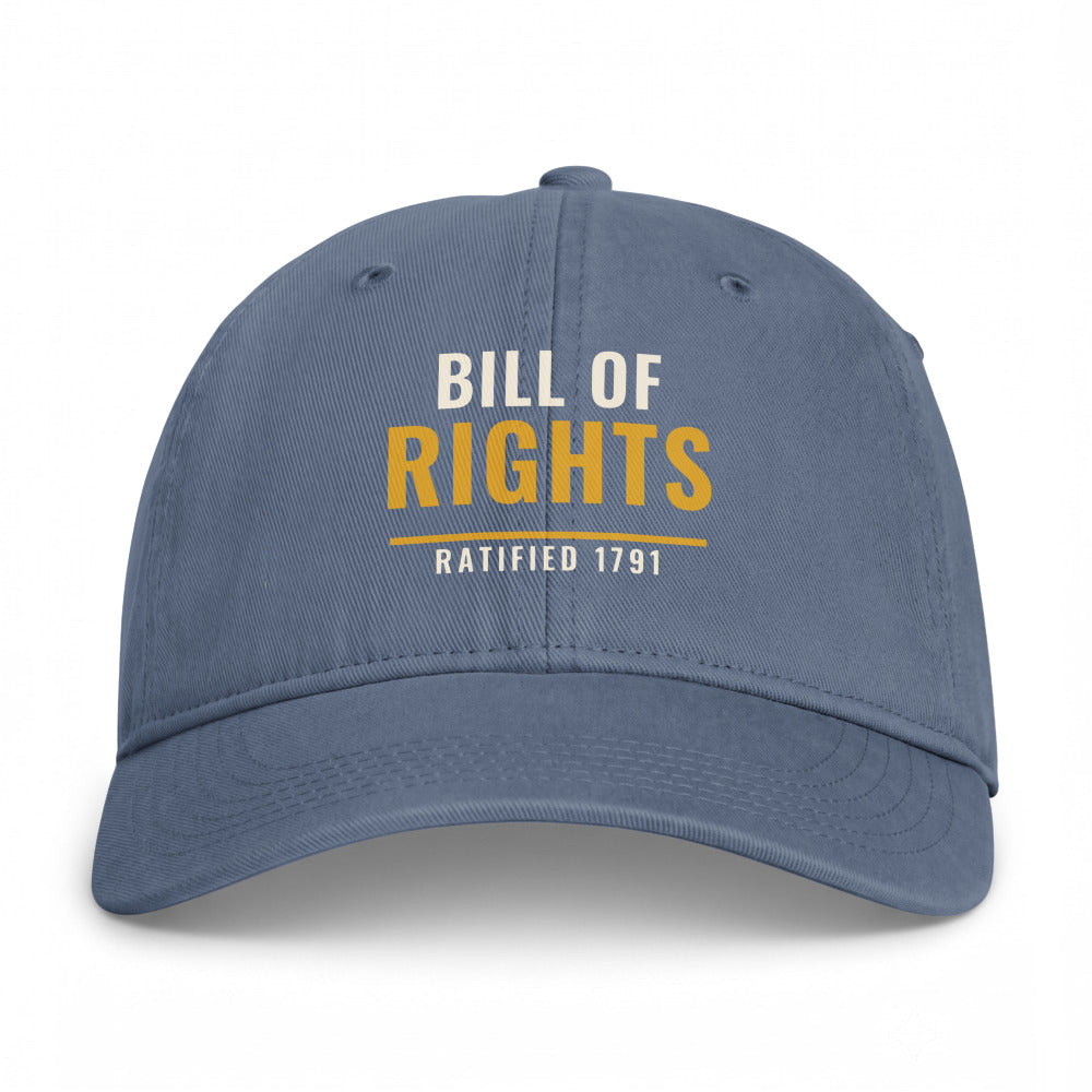 The Bill of Rights 1791 on a Blue Jean Closed-Back Washed Cap - coastal washed closed-back cap, direct-to-film print - Freedom Advocates Florida Official, LLC