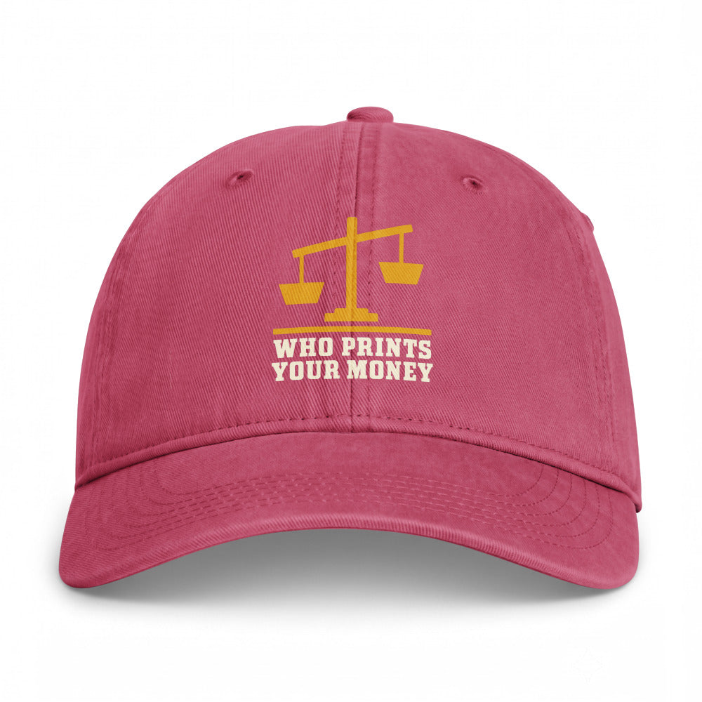 The Fed vs The Treasury on a Crimson Closed-Back Washed Cap - coastal washed closed-back cap, direct-to-film print - Freedom Advocates Florida Official, LLC