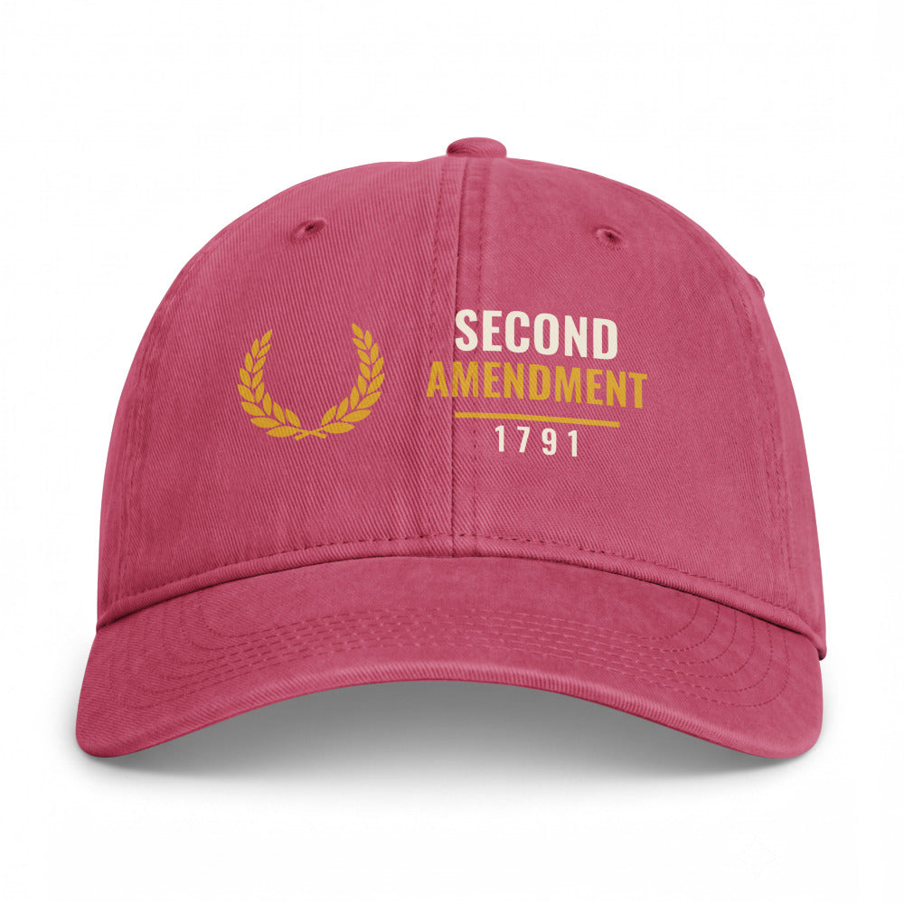 The Second Amendment 1791 on a Crimson Closed-Back Washed Cap - coastal washed closed-back cap, direct-to-film print - Freedom Advocates Florida Official, LLC
