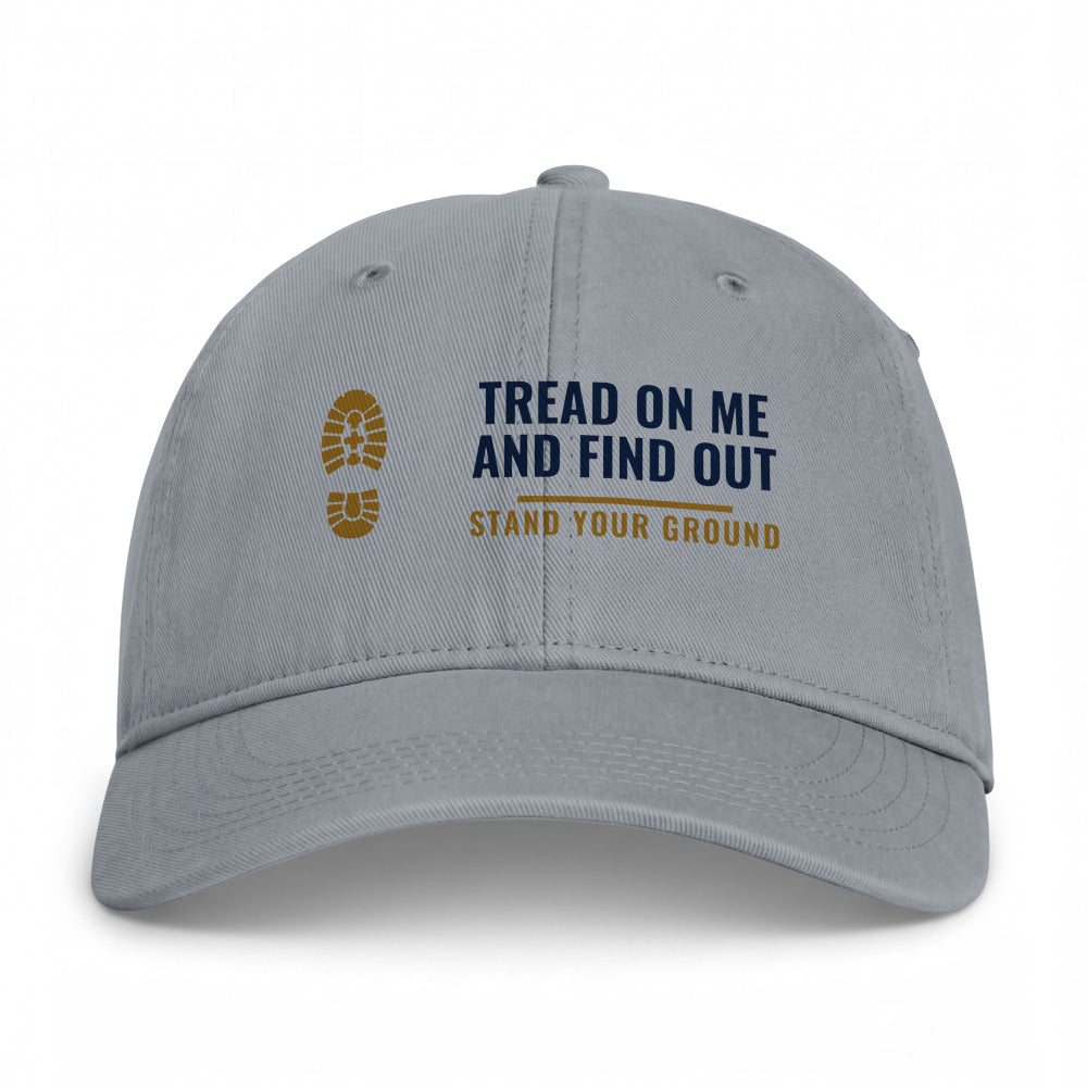 Tread On Me And Find Out on a Granite Closed-Back Washed Cap - coastal washed closed-back cap, direct-to-film print - Freedom Advocates Florida Official, LLC