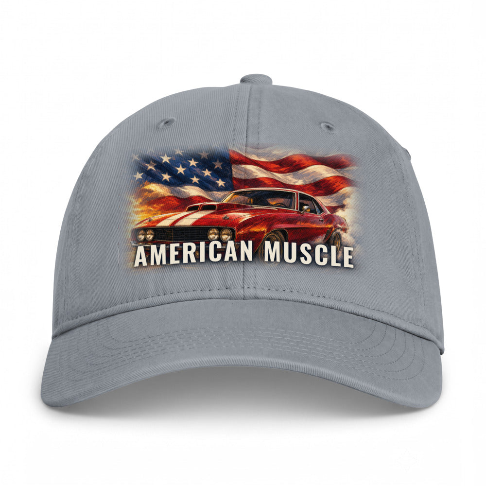 American Muscle on a Granite Closed-Back Washed Cap - coastal washed closed-back cap, direct-to-film print - Freedom Advocates Florida Official, LLC