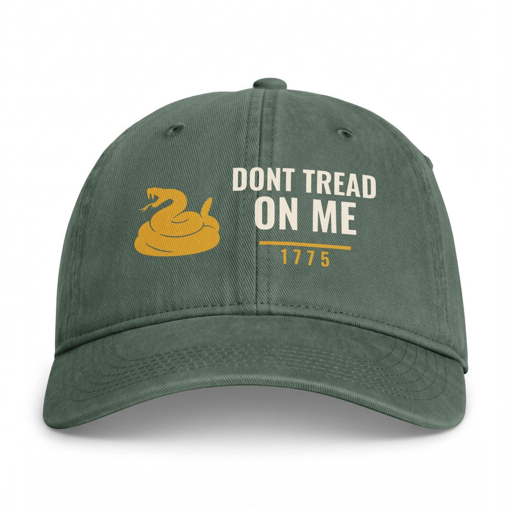 Don't Tread On Me 1775 on a Moss Closed-Back Washed Cap - coastal washed closed-back cap, direct-to-film print - Freedom Advocates Florida Official, LLC
