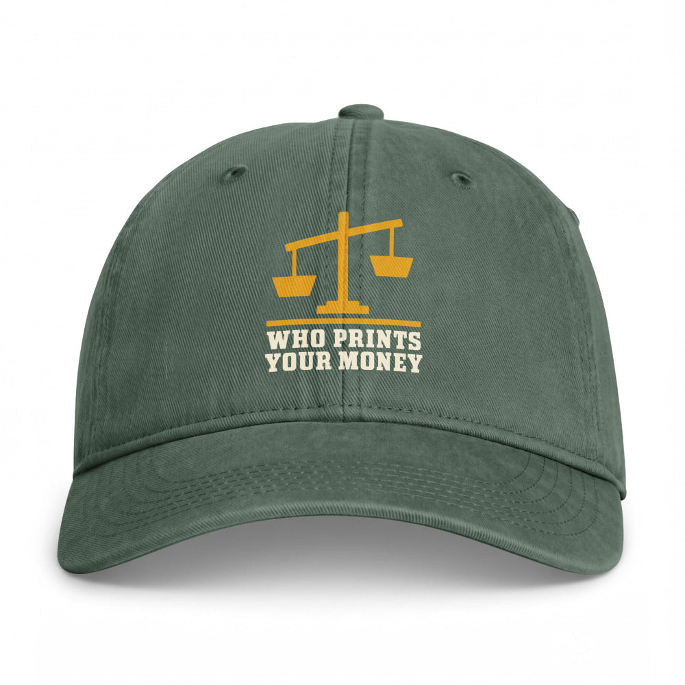The Fed vs The Treasury on a Moss Closed-Back Washed Cap - coastal washed closed-back cap, direct-to-film print - Freedom Advocates Florida Official, LLC