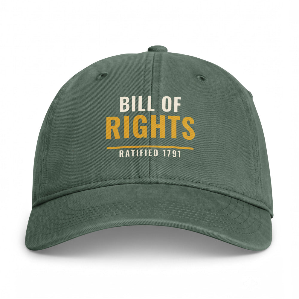 The Bill of Rights 1791 on a Moss Closed-Back Washed Cap - coastal washed closed-back cap, direct-to-film print - Freedom Advocates Florida Official, LLC
