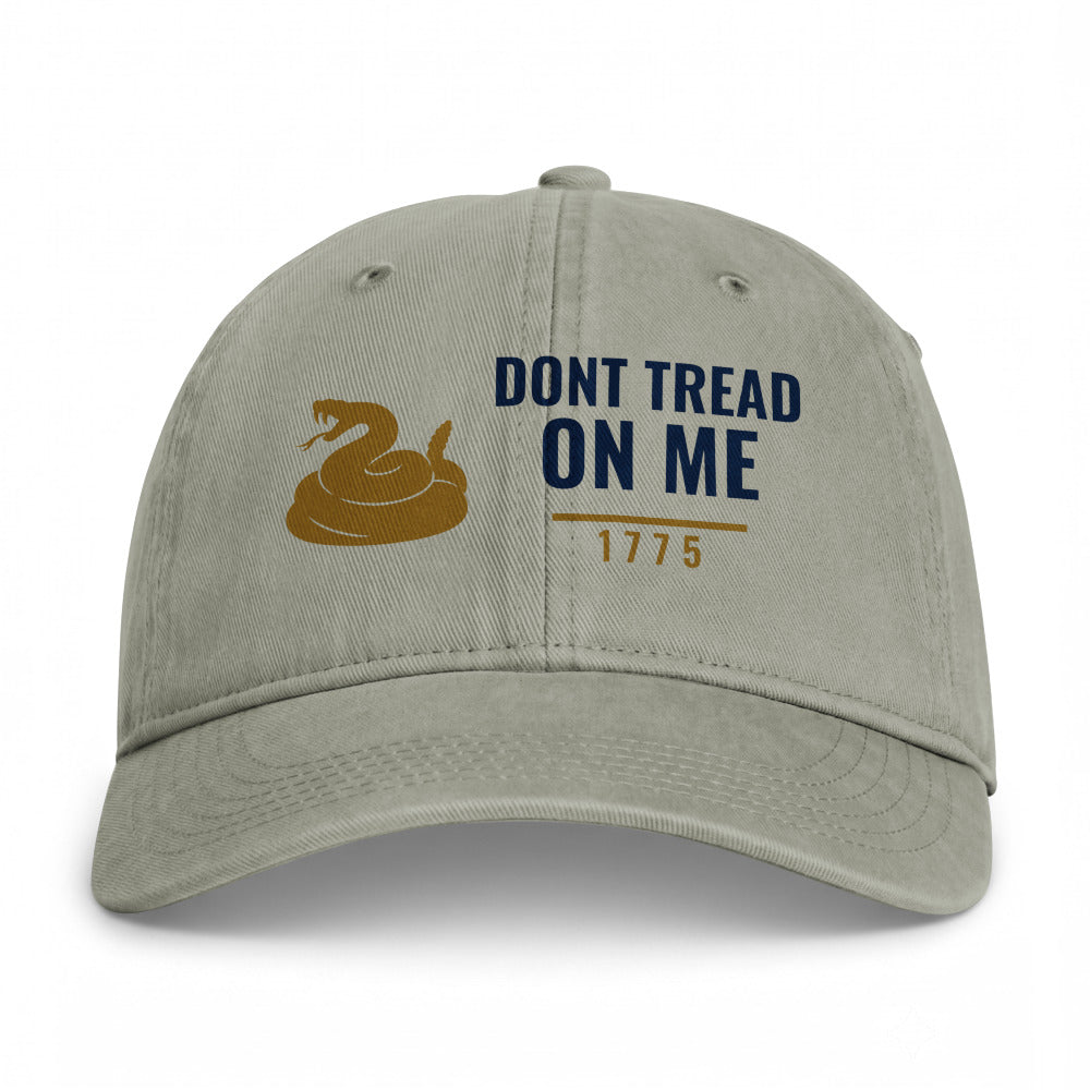 Don't Tread On Me 1775 on a Sandstone Closed-Back Washed Cap - coastal washed closed-back cap, direct-to-film print - Freedom Advocates Florida Official, LLC