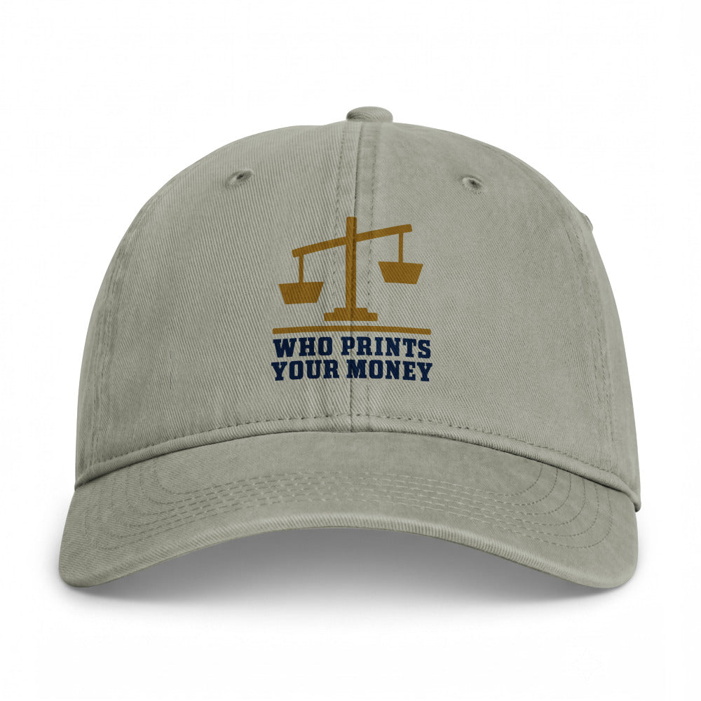 The Fed vs The Treasury on a Sandstone Closed-Back Washed Cap - coastal washed closed-back cap, direct-to-film print - Freedom Advocates Florida Official, LLC