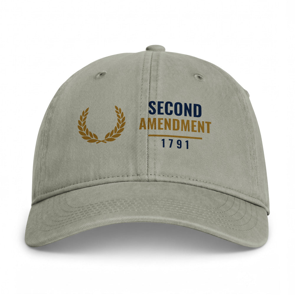 The Second Amendment 1791 on a Sandstone Closed-Back Washed Cap - coastal washed closed-back cap, direct-to-film print - Freedom Advocates Florida Official, LLC