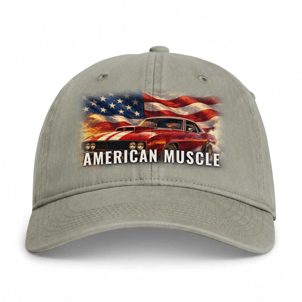 American Muscle on a Sandstone Closed-Back Washed Cap - coastal washed closed-back cap, direct-to-film print - Freedom Advocates Florida Official, LLC