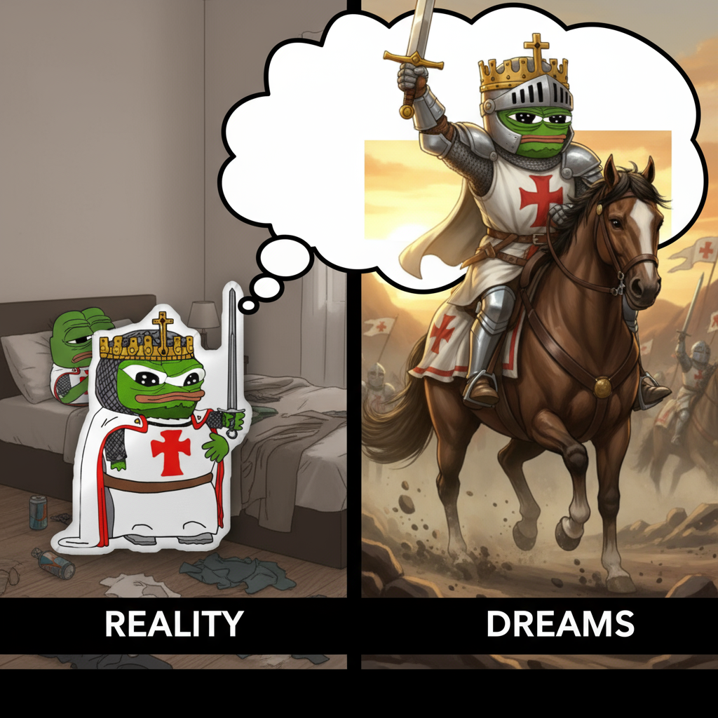 Crusader Pepe Dreams of Glory Custom Shaped Pillow - Deus Vult