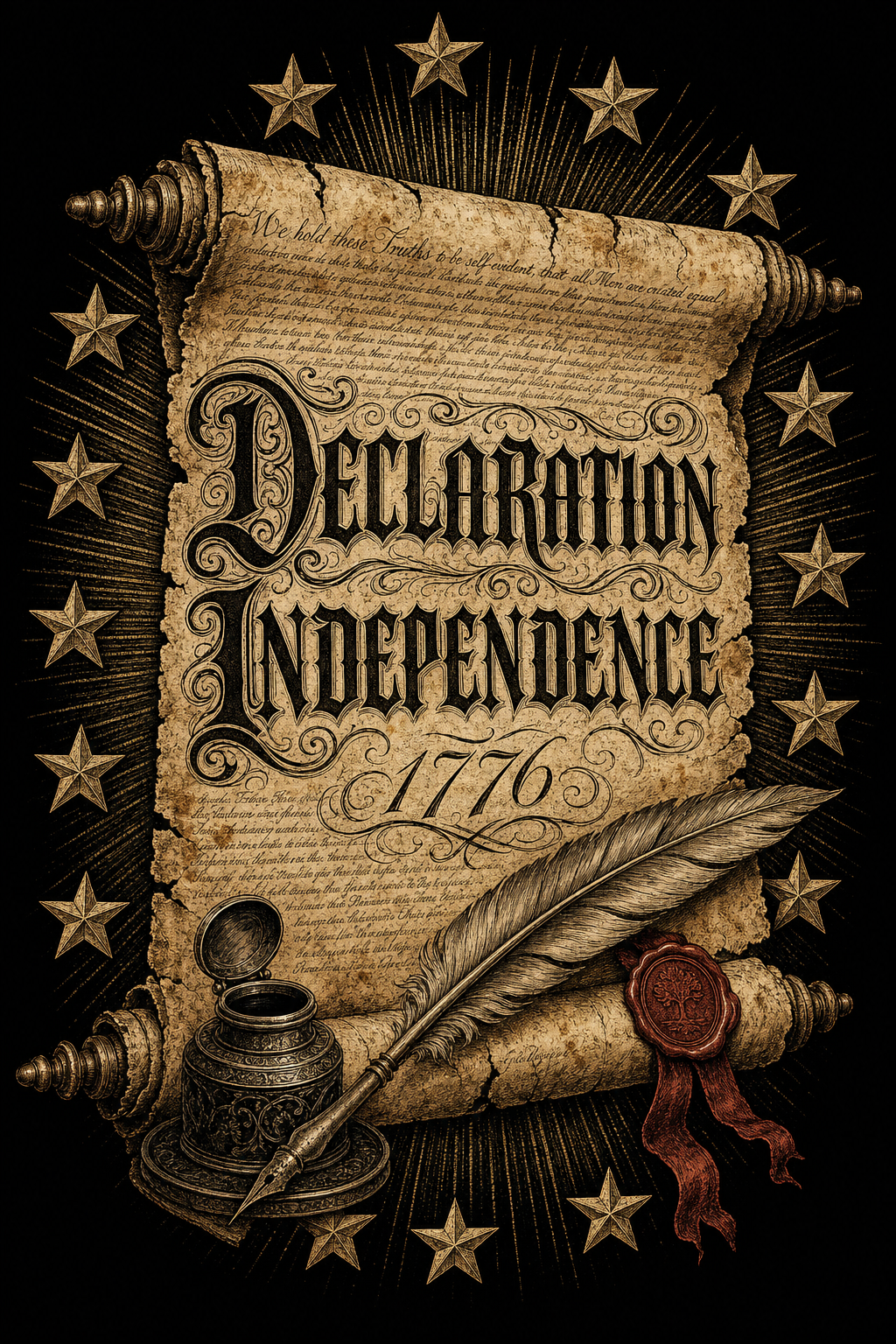 The Declaration of Independence 1776, original engraved broadside design - Freedom Advocates Florida Official, LLC