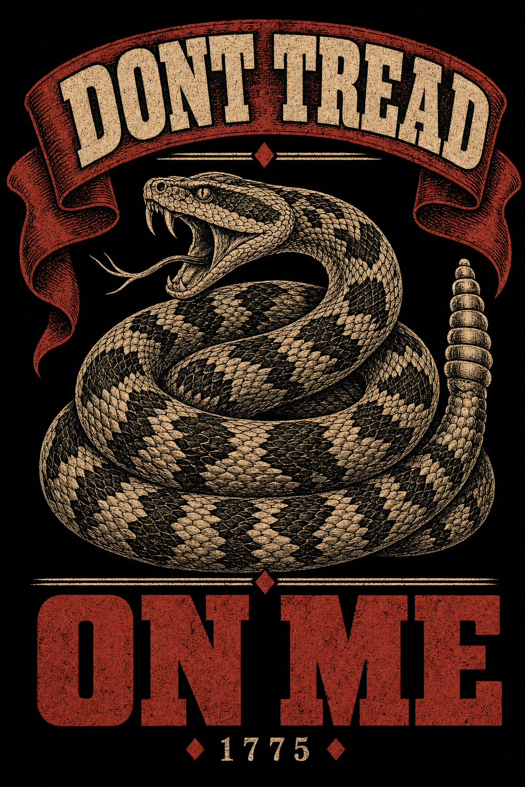 Don't Tread On Me 1775, antique engraved coiled rattlesnake - Freedom Advocates Florida Official, LLC