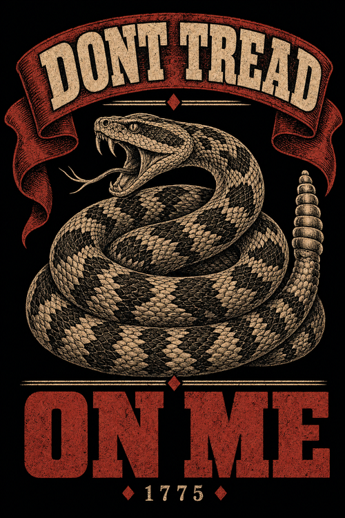 Don't Tread On Me 1775, antique engraved coiled rattlesnake - Freedom Advocates Florida Official, LLC