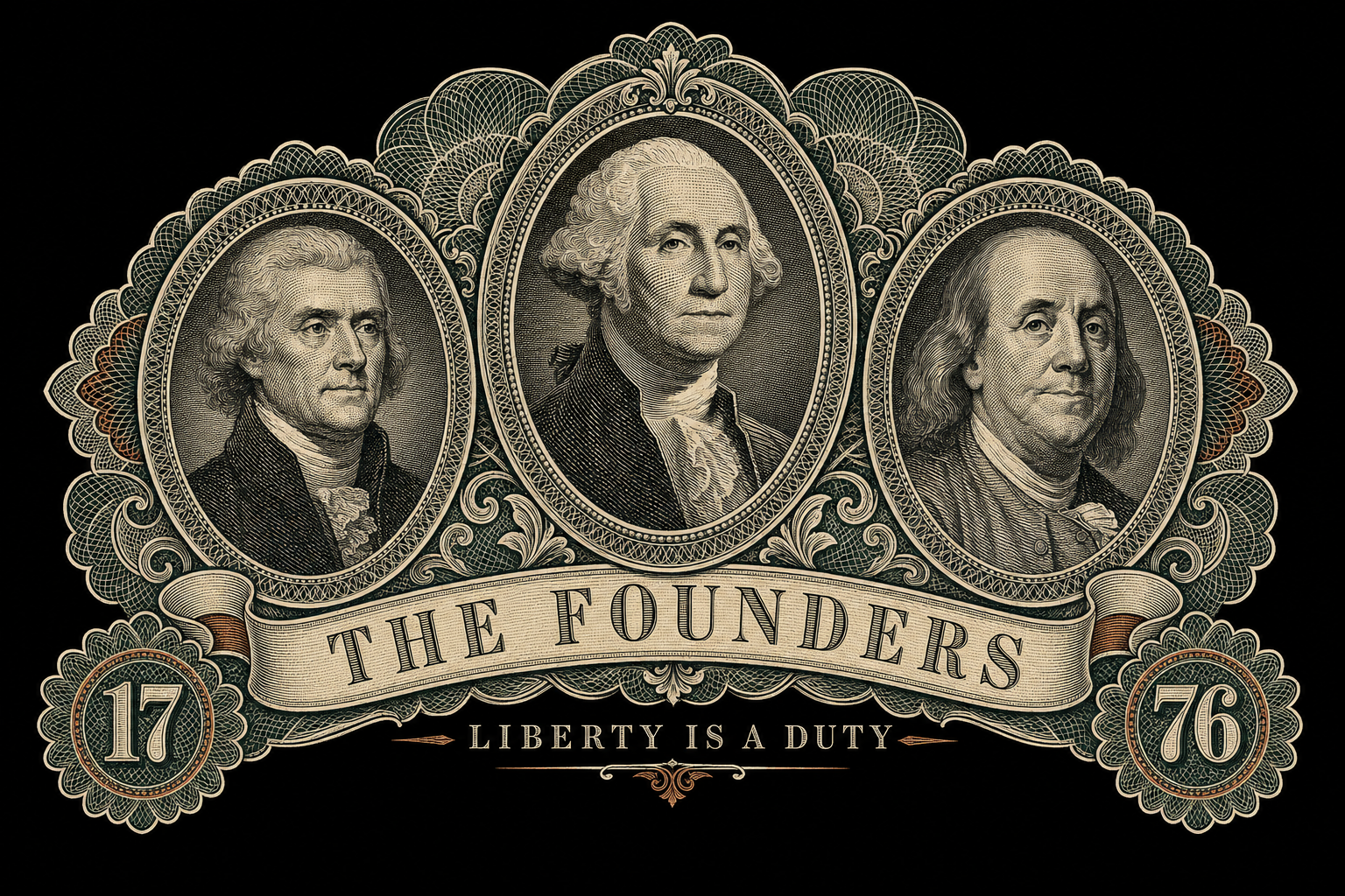 The Founders, Liberty Is A Duty, period portrait engraving - Freedom Advocates Florida Official, LLC
