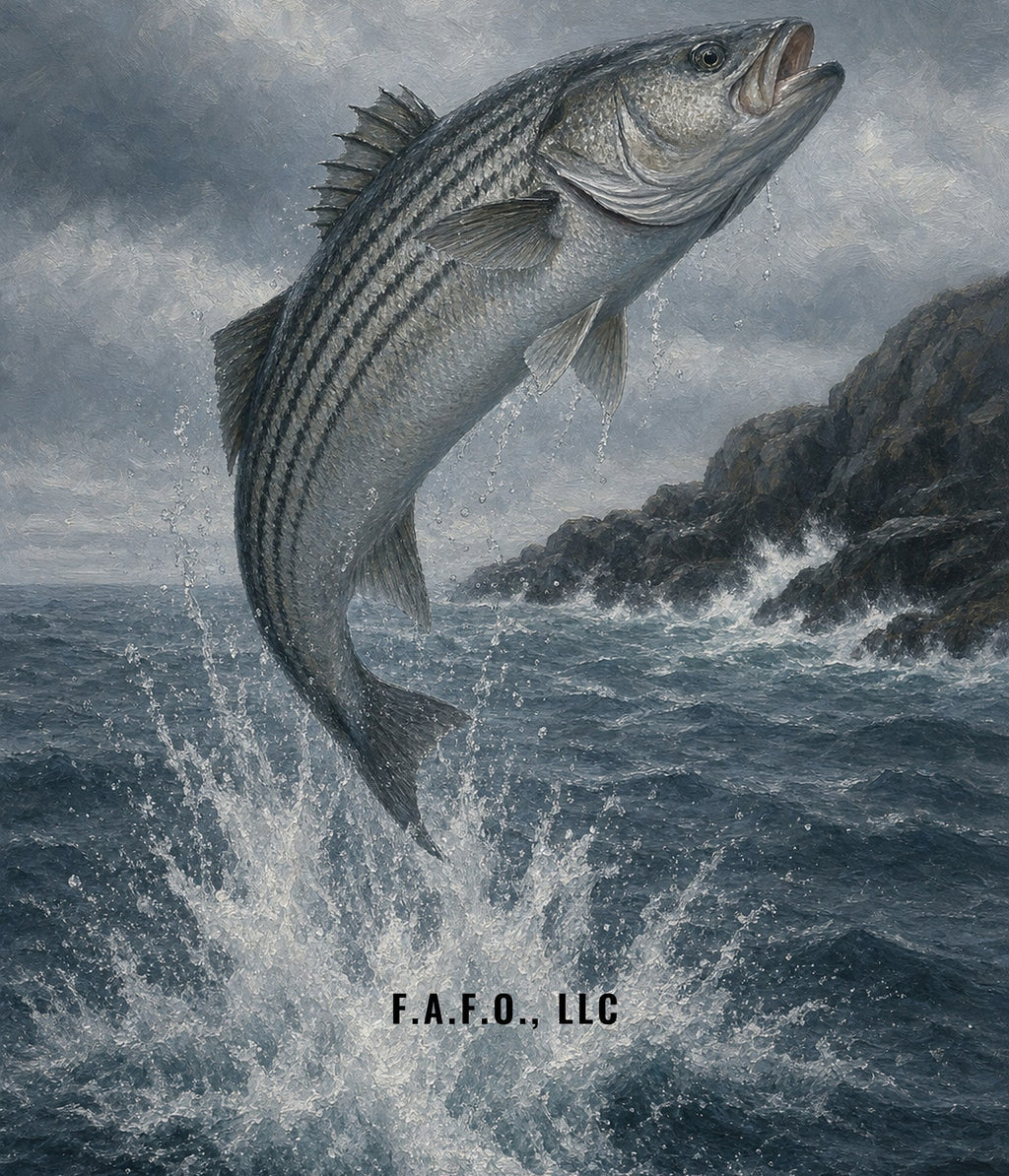 Atlantic Northeast all-over fishing shirt back panel, Striped bass - Freedom Advocates Florida Official, LLC