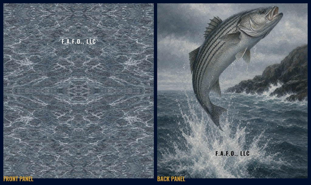 Atlantic Northeast all-over fishing shirt, front and back panels, Striped bass - Freedom Advocates Florida Official, LLC