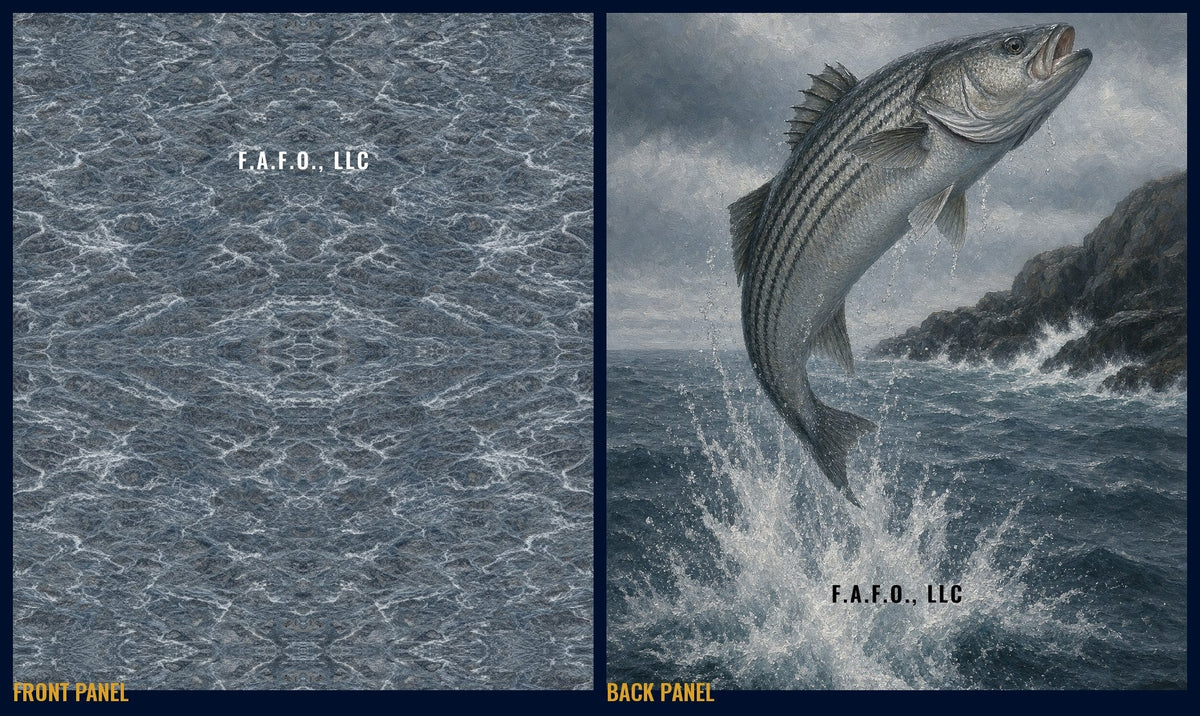 Atlantic Northeast all-over fishing shirt, front and back panels, Striped bass - Freedom Advocates Florida Official, LLC