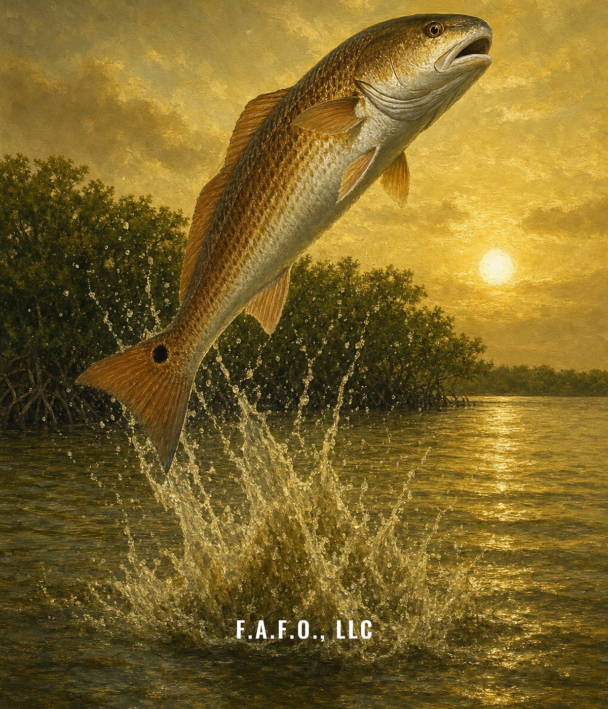 Florida Inshore all-over fishing shirt back panel, Red drum (redfish) - Freedom Advocates Florida Official, LLC