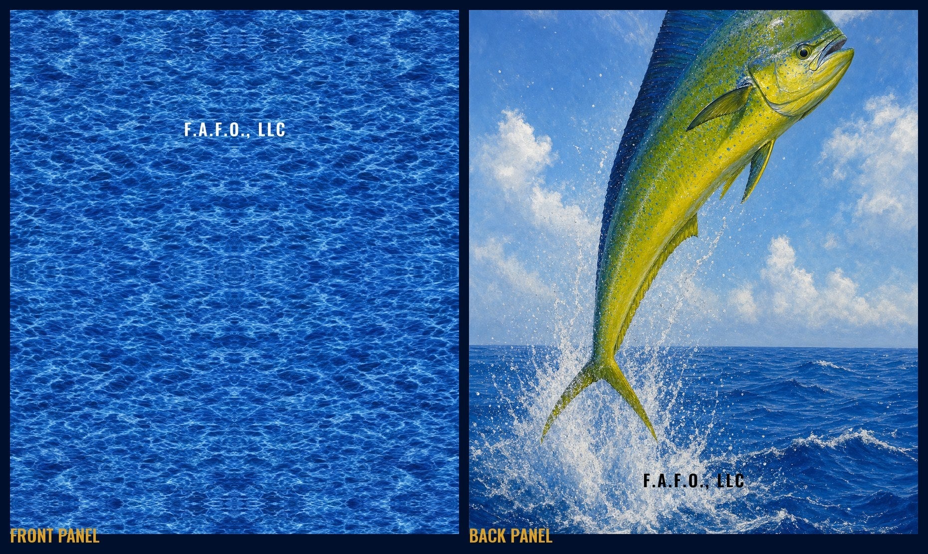 Gulf Offshore all-over fishing shirt, front and back panels, Mahi-mahi / dolphinfish - Freedom Advocates Florida Official, LLC