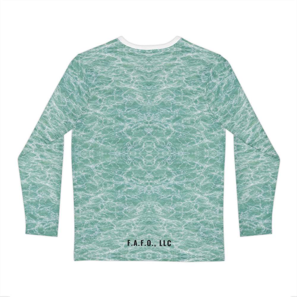 Plain Seafoam all-over fishing shirt, real Printful back mockup, pattern only - Freedom Advocates Florida Official, LLC