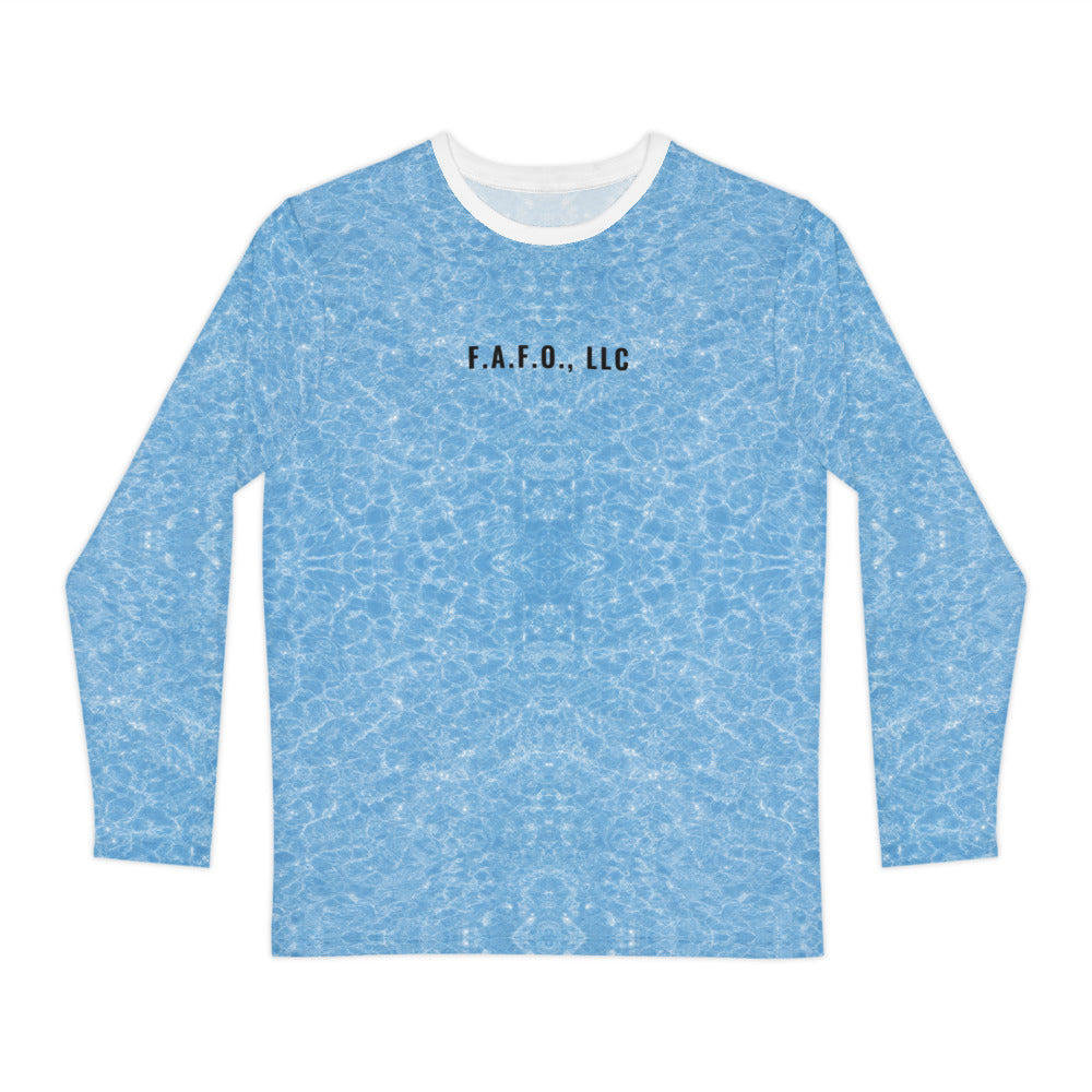 Plain Sky all-over fishing shirt, real Printful front mockup, pattern only - Freedom Advocates Florida Official, LLC