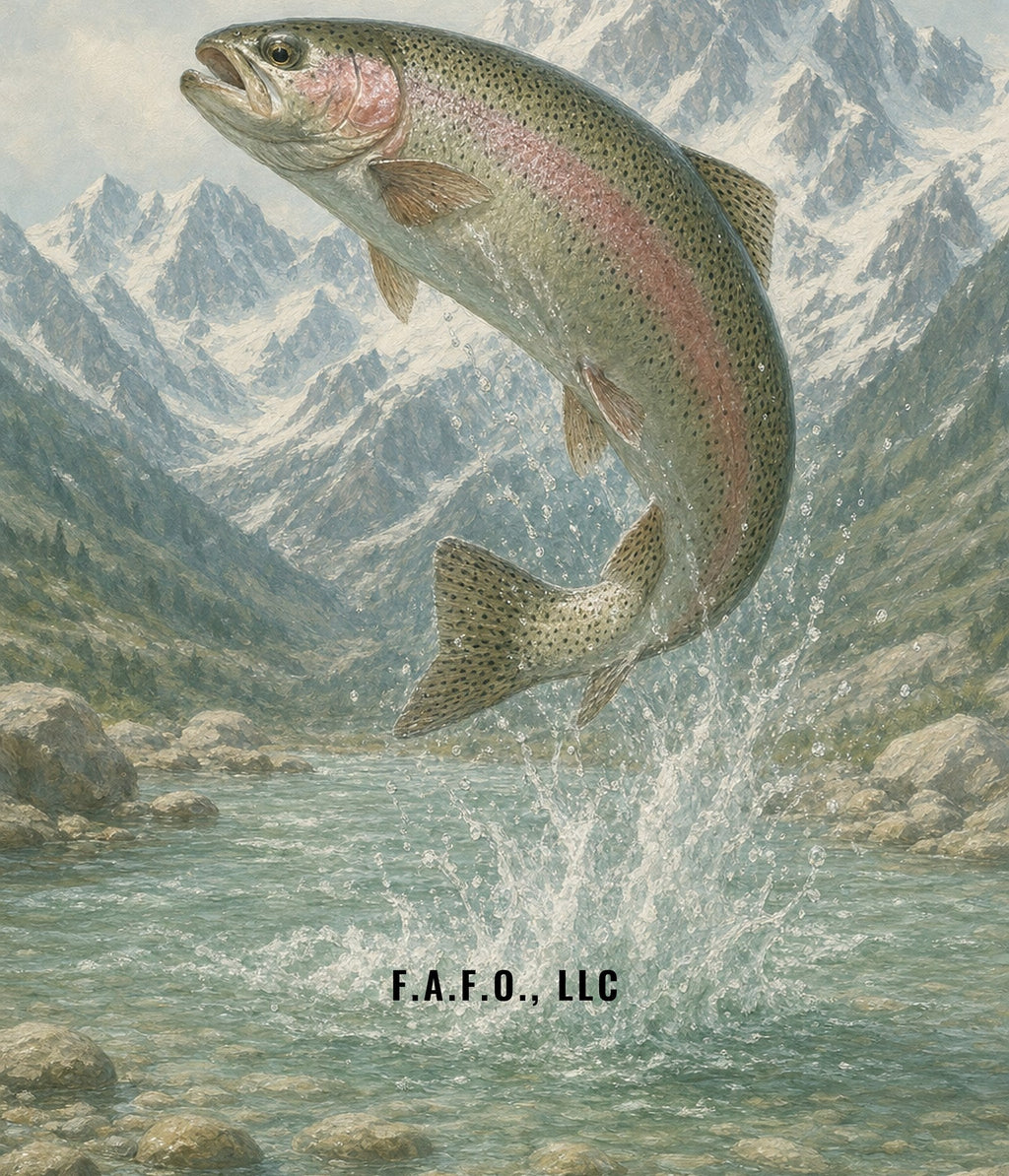 Rocky Mountain all-over fishing shirt back panel, Rainbow trout - Freedom Advocates Florida Official, LLC