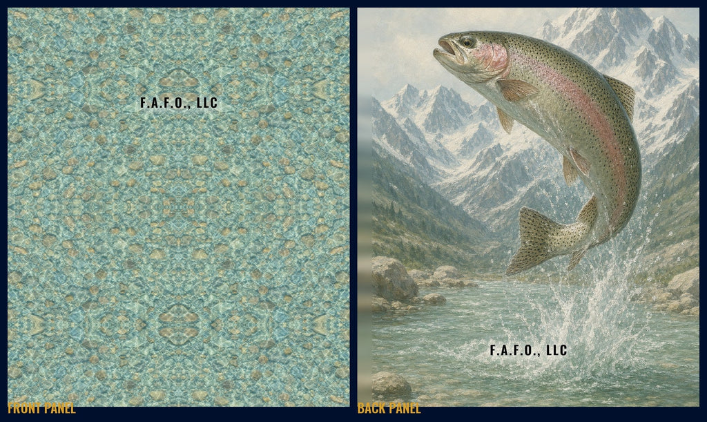rocky-mountain front and back panels, company name with soft drop shadow