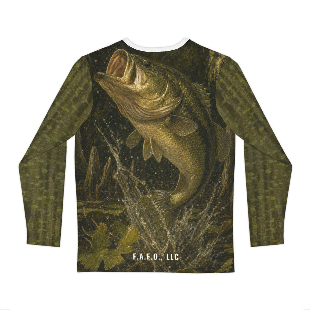 Southern Freshwater all-over fishing shirt, real Printful back mockup, Largemouth bass - Freedom Advocates Florida Official, LLC