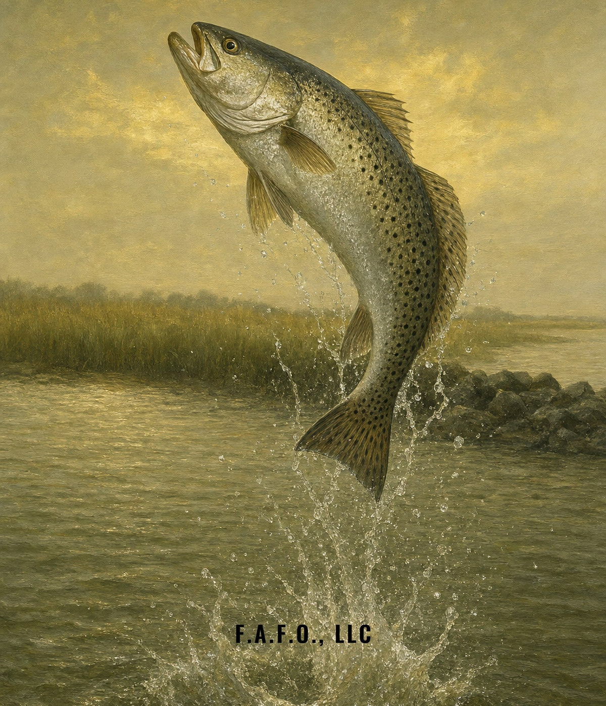 Texas Gulf all-over fishing shirt back panel, Spotted seatrout - Freedom Advocates Florida Official, LLC