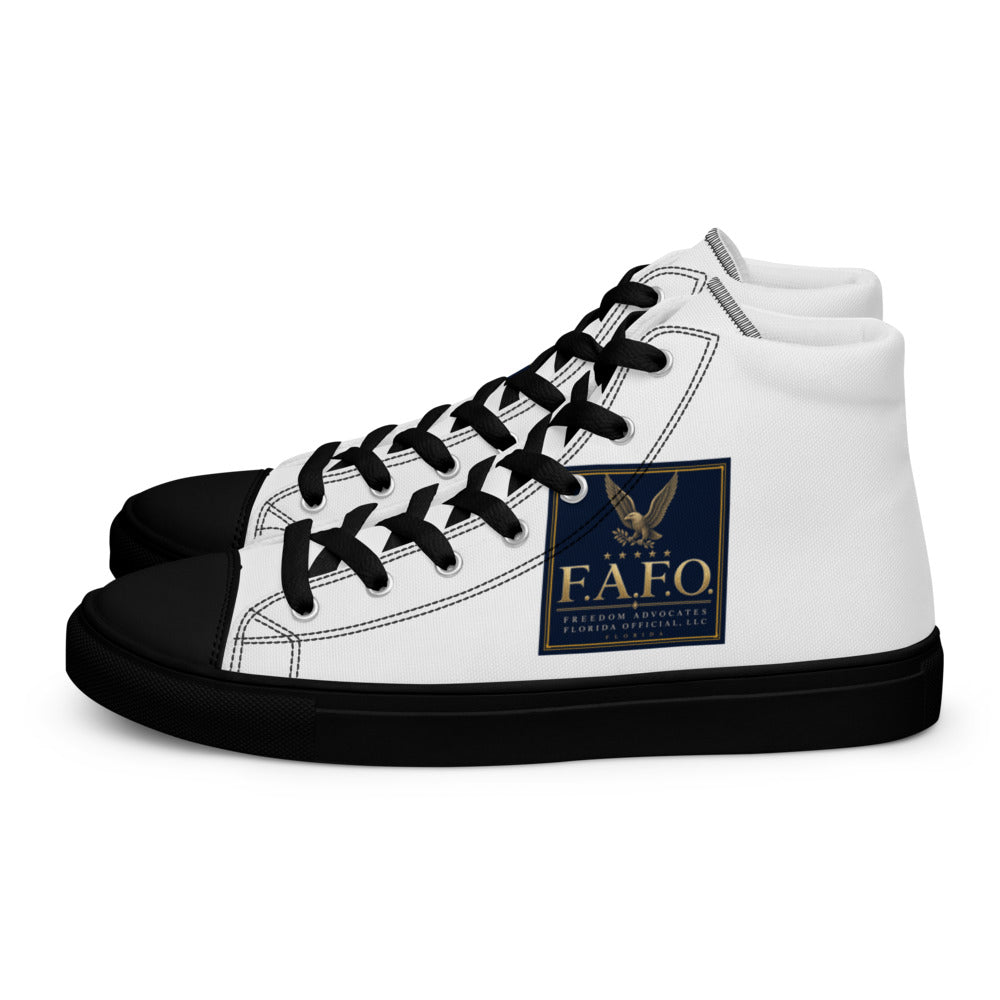F.A.F.O. Crest printed on black high-top canvas shoes - Freedom Advocates Florida Official, LLC