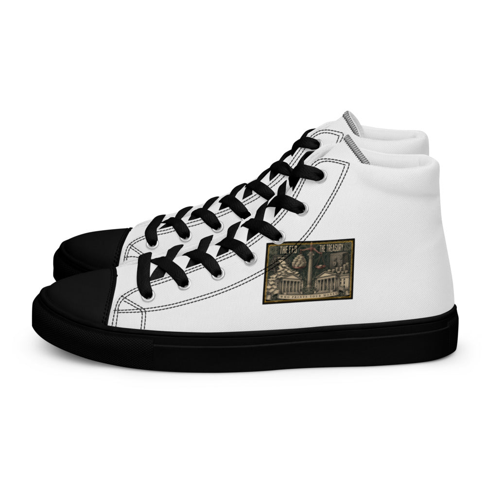 The Fed vs The Treasury printed on black high-top canvas shoes - Freedom Advocates Florida Official, LLC