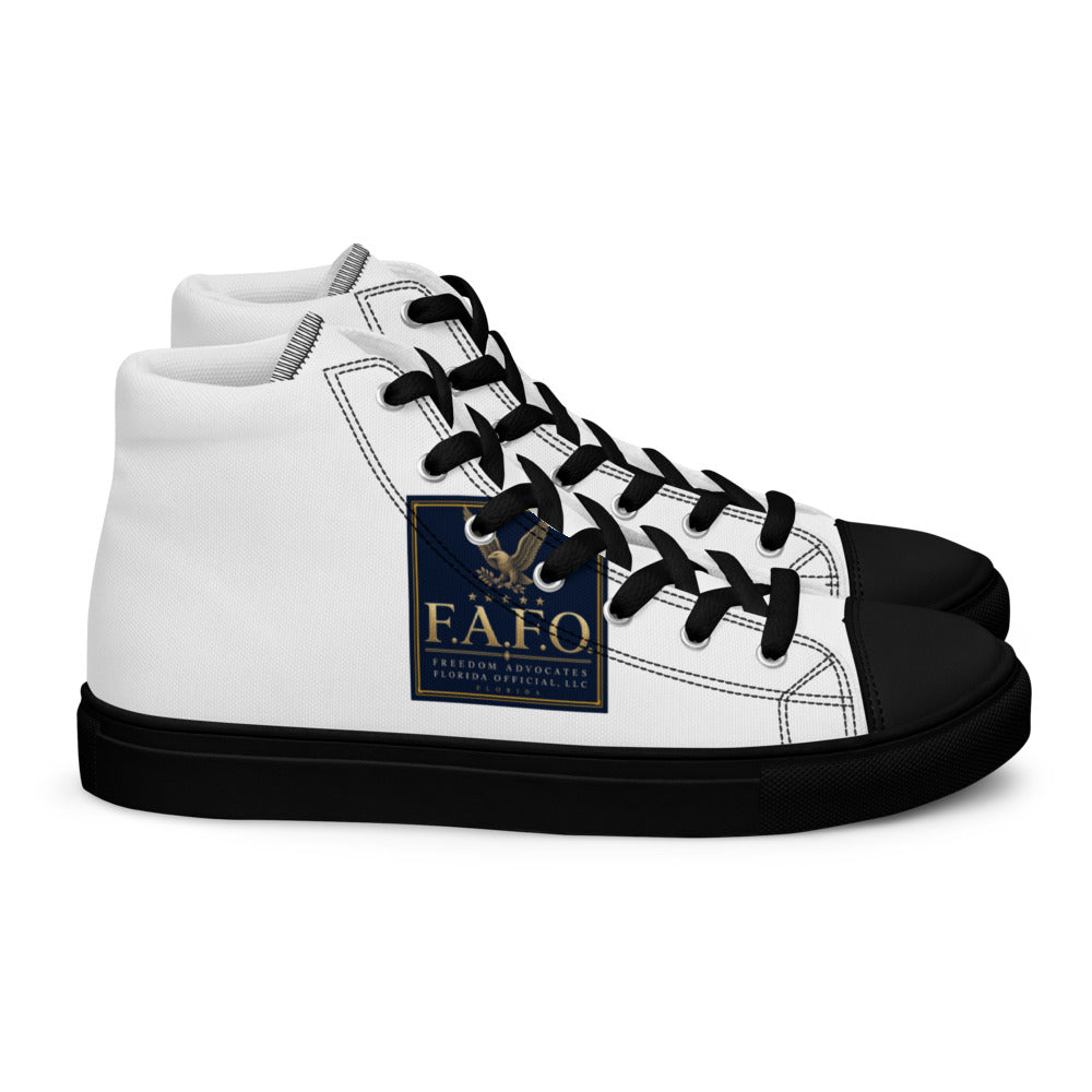 F.A.F.O. Crest printed on black high-top canvas shoes - Freedom Advocates Florida Official, LLC