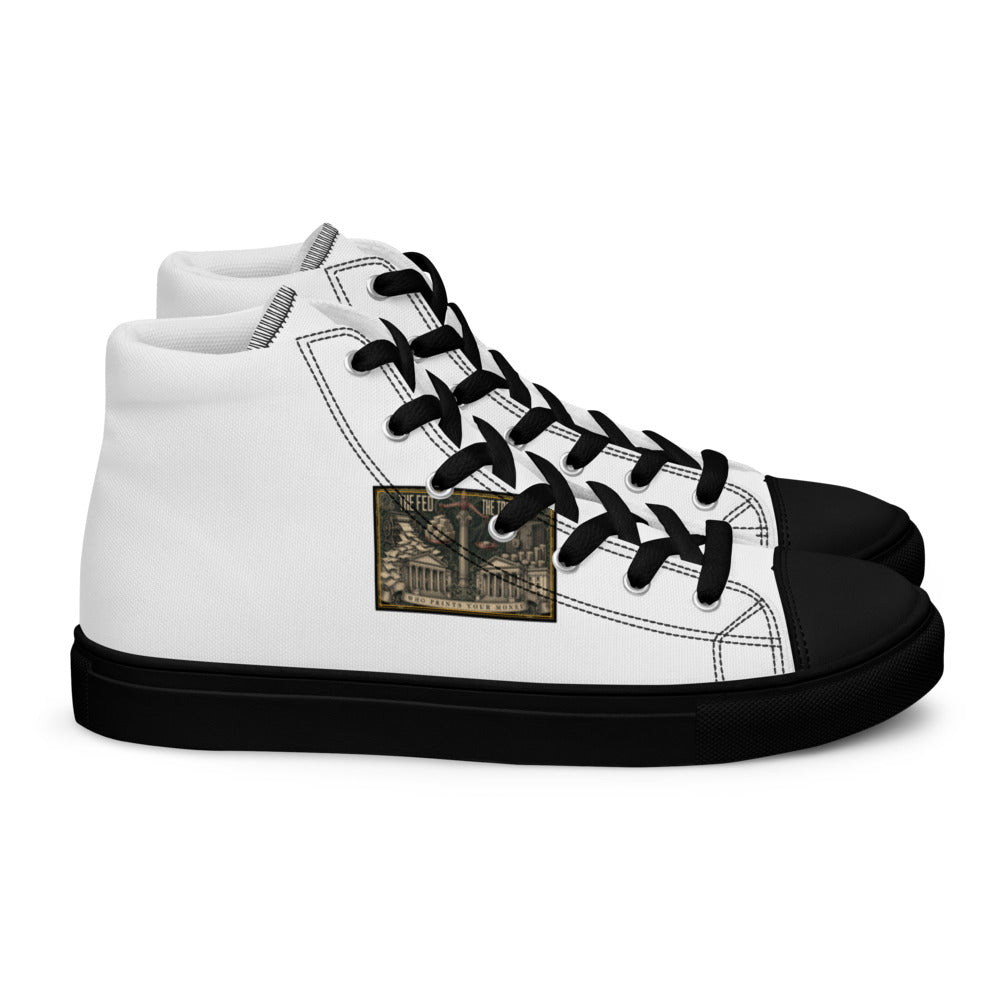 The Fed vs The Treasury printed on black high-top canvas shoes - Freedom Advocates Florida Official, LLC