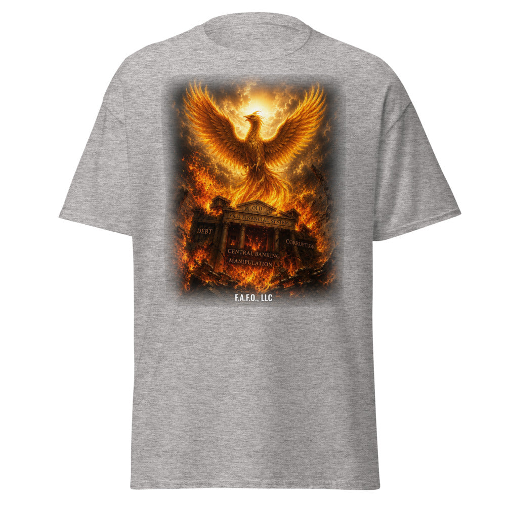 Phoenix Rising on a Sport Grey Tee - real Printful mockup - Freedom Advocates Florida Official, LLC