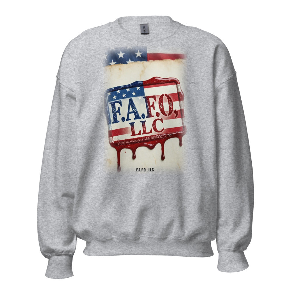 F.A.F.O., LLC Stamp on a Sport Grey Sweatshirt - real Printful mockup - Freedom Advocates Florida Official, LLC